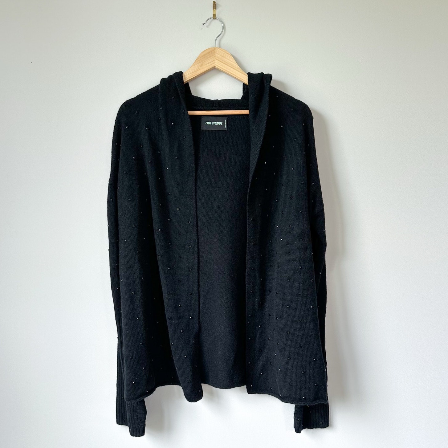 Zadig & Voltaire Cosany Rhinestone Embellished Hooded Cashmere Cardigan Black
